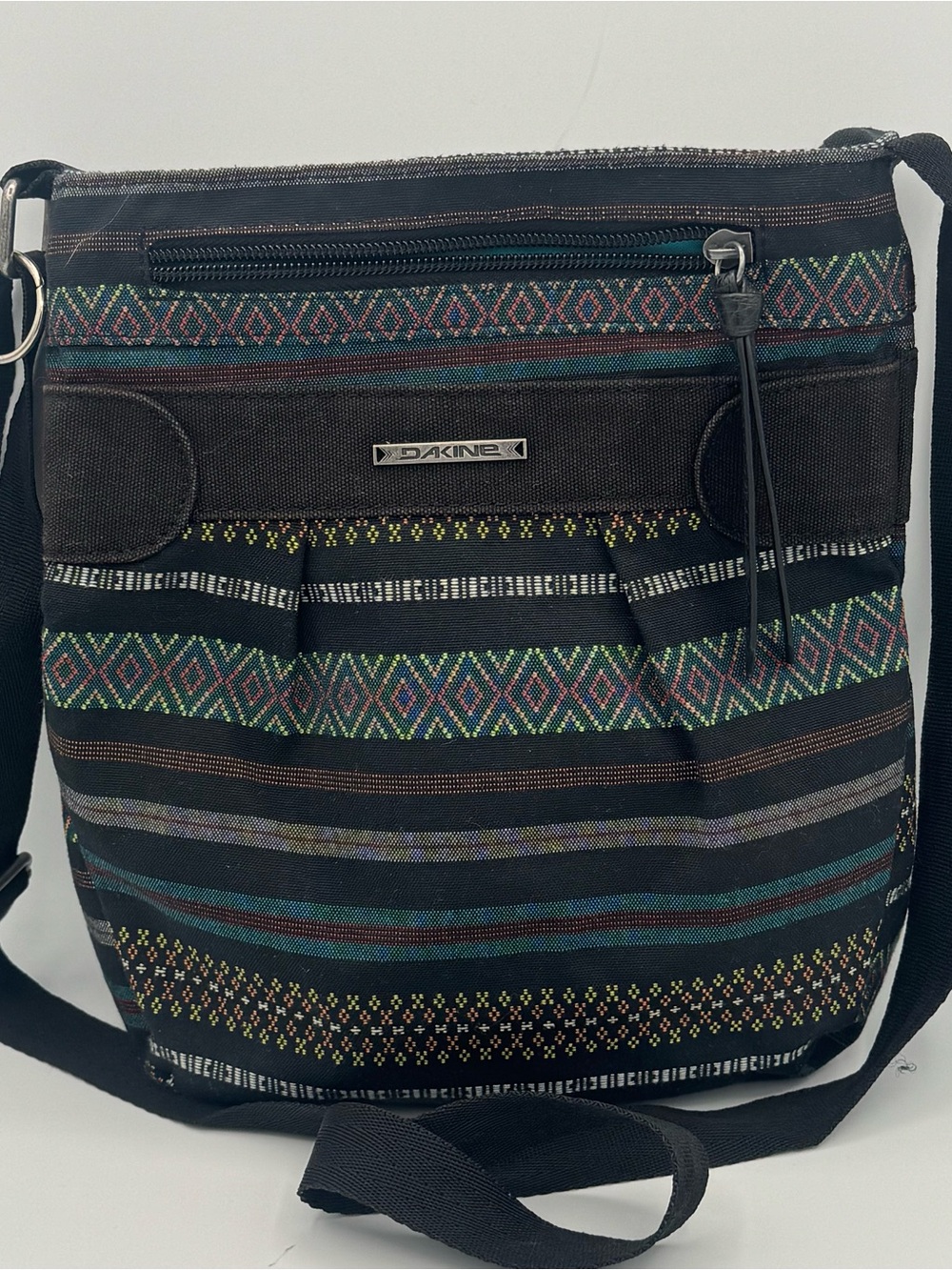 Dakine Lola 2L Black Crossbody with Multicolor Geometric Stripes